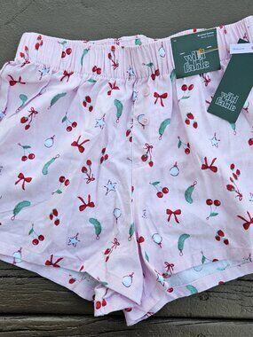 Wild Fable Brushed Cotton Ornament Cherries Bow Print Women's Boxer Shorts XS